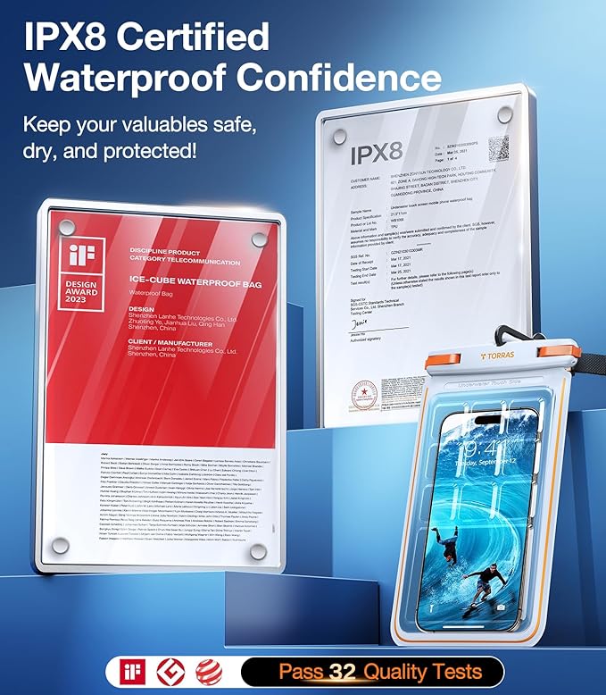 TORRAS IPX8 Waterproof Phone Pouch Floating, Underwater Screen Touchable, Water Proof Case with Lanyard for iPhone 17 Pro Max 16 S25, Cellphone Dry Bag Cruise Essentials 7.0 inch, White