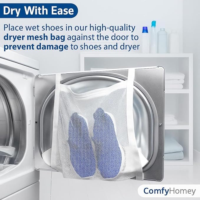 ComfyHomey Shoe Laundry Bag Set: 2 Pack Shoe Washing Machine Bag + Reusable Dryer Mesh Bag | Durable, Tear-Resistant, Reinforced Zipper | 360° Clean for Sneakers, Tennis & Gym Shoes, Easy & Safe Wash