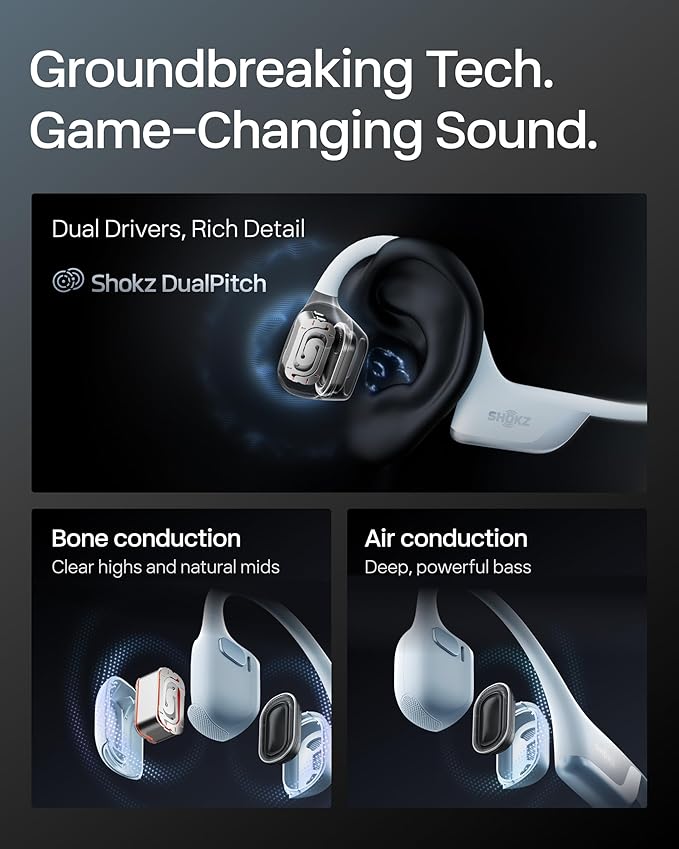 SHOKZ New OpenRun Pro 2 Mini -Open-Ear, Bone Conduction Sport Headphones -with Reflective Strip -Sweat Resistant, Workout Headphones -Secure, Wireless, Comfortable Fit -Deep Bass and Smart Mic App