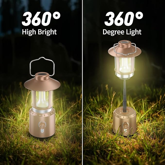 Retro Classic LED Camping Lantern, Rechargeable Stepless Dimming Vintage Lantern, 3 Light Modes (2000K-6500K), 8000mAh Power Bank, Bright Hanging Tent Light for Indoor & Outdoor, Hiking, Camp