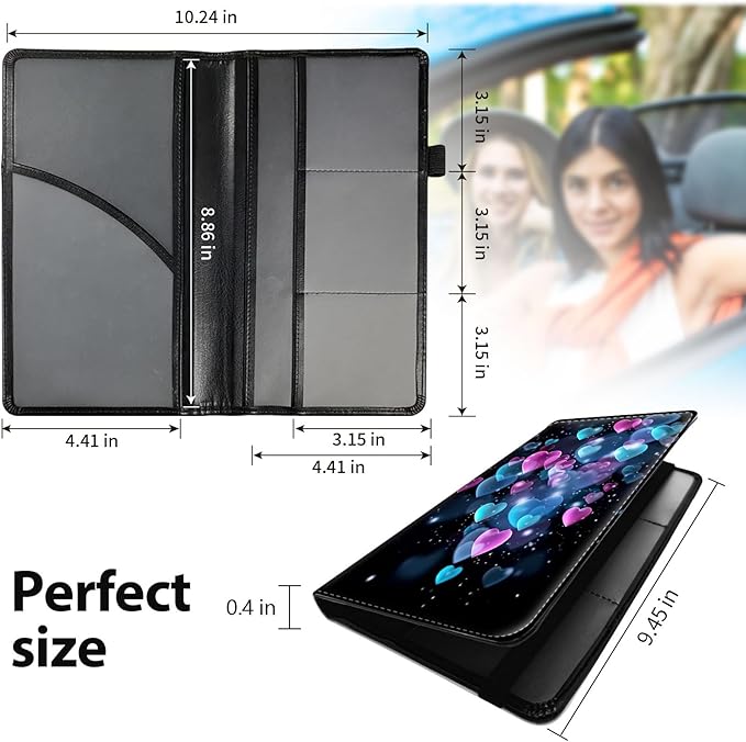 Car Registration and Insurance Holder, Leather Car Glove Box Organizer, Cool Car Accessories for ID, Driver's License Cards & Essential Document,business cards,Men&Women,Color Glitter Love Hearts