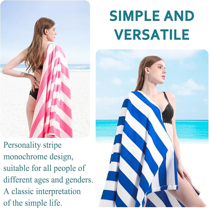 4 Packs Extra Large Bath Towels Striped Beach Towel Set Bathroom Sheets Bulk Oversized Soft Fluffy XL Big Absorbent Microfiber Blanket Turkish Hotel Shower Pool Hot Tub Toallas Baño Grandes Blue