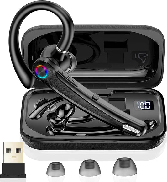 Bluetooth Headset V5.4, 115H Playtime Wireless Bluetooth Earpiece with Dual Mic Noise Cancelling Computer Headset Hand Free Headphones for Trucker, Driver, Home, Work, Business
