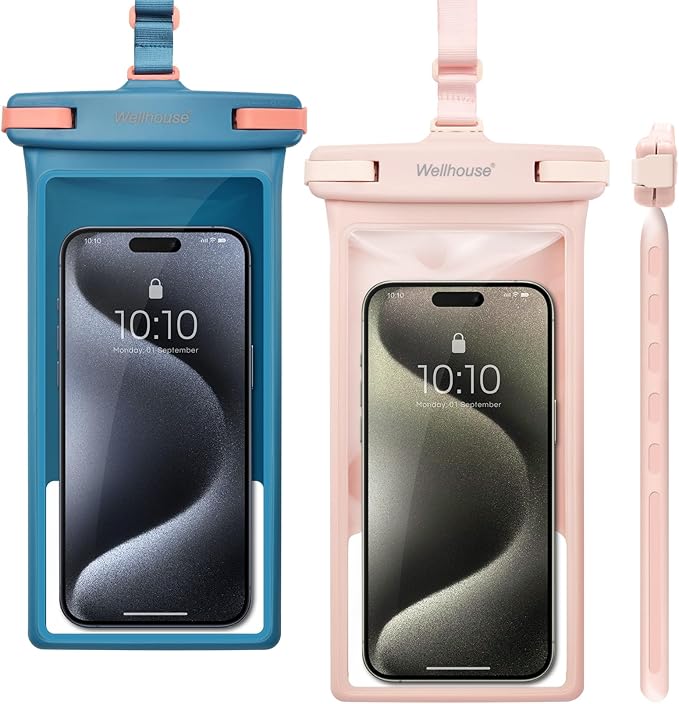 wellhouse Waterproof Phone Pouch, Waterproof Phone Case for iPhone 16 15 14 13 12 Pro Max XS Samsung, IPX8 3D Cellphone Dry Bag Beach Essentials (2 Pack - Blue & Pink8.0, 8 inch)