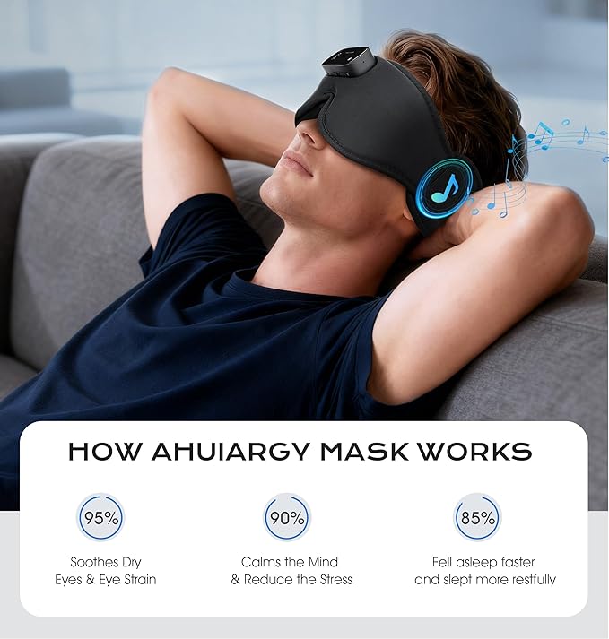 Pro Sleep Mask with Headphones Bluetooth 5.4-3D Zero-Pressure Design Adjustable Sleep Headphones for Side Sleepers 100% Light Blocking Sleep Headphones with White Noise Sounds Comfortable
