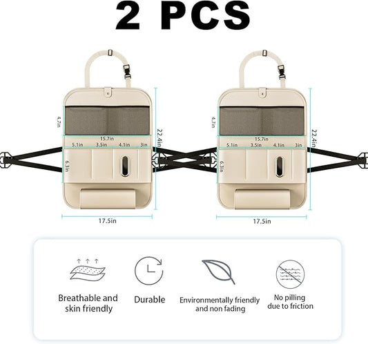 Car Seat Organizers,Multi-functional Back Seat Protectors, Storage Pouches, Child kicking prevention and Tray Holders (for Cars, Kids, Seat Back and Rear Seats) (Beige, 2 Pcs)