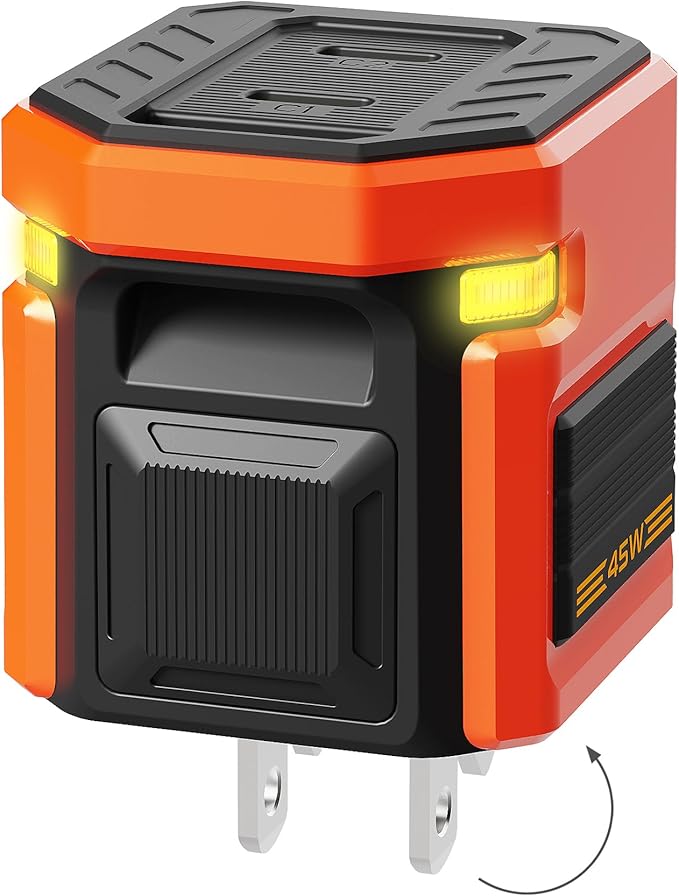 45W GaN Dual-Port Fast Charger - Mecha Style with Touch-Activated Eyes Breathing Light, Foldable Plug for iPhone 17/16, iPad, Galaxy S24, Pixel, Ultra Compact Travel Charger Gift