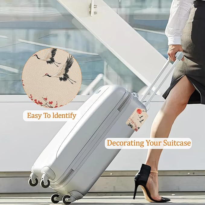 Plum Blossom Luggage Tags for Suitcase 3 Pack, Privacy Cover ID Label with Stainless Steel Loop and Address Card for Travel Bag Suitcase