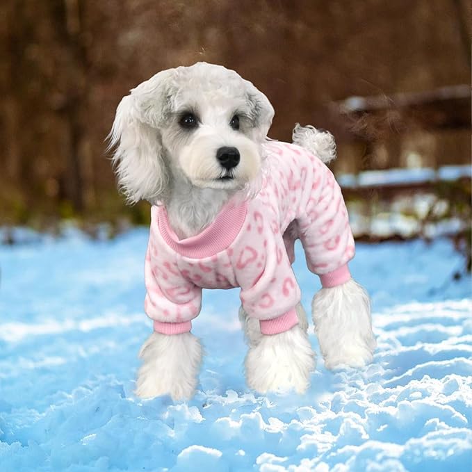 XPUDAC Dog Sweater Leopard Fleece Dog Pajamas for Small Medium Dogs Girl Soft Warm Pet Winter Clothes for Winter Christmas(Pink, Medium)