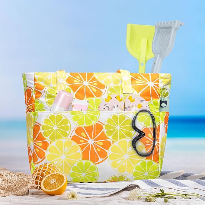 KABAQOO Extra Large Beach Bag Waterproof Sandproof Women Beach Tote with Zipper & Wet Compartment for Pool Gym Grocery Travel