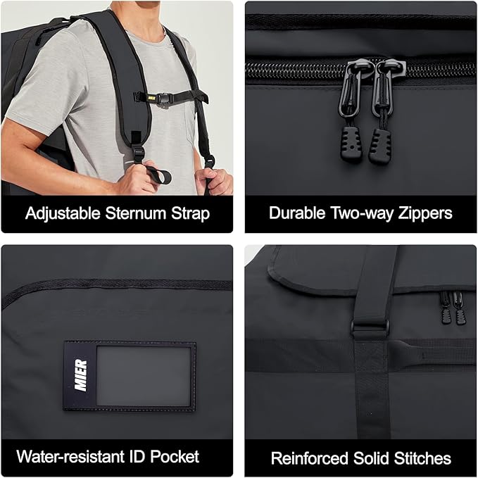 MIER Water Resistant Backpack Duffle Heavy Duty Convertible Duffle Bag with Backpack Straps for Gym, Sports, Travel