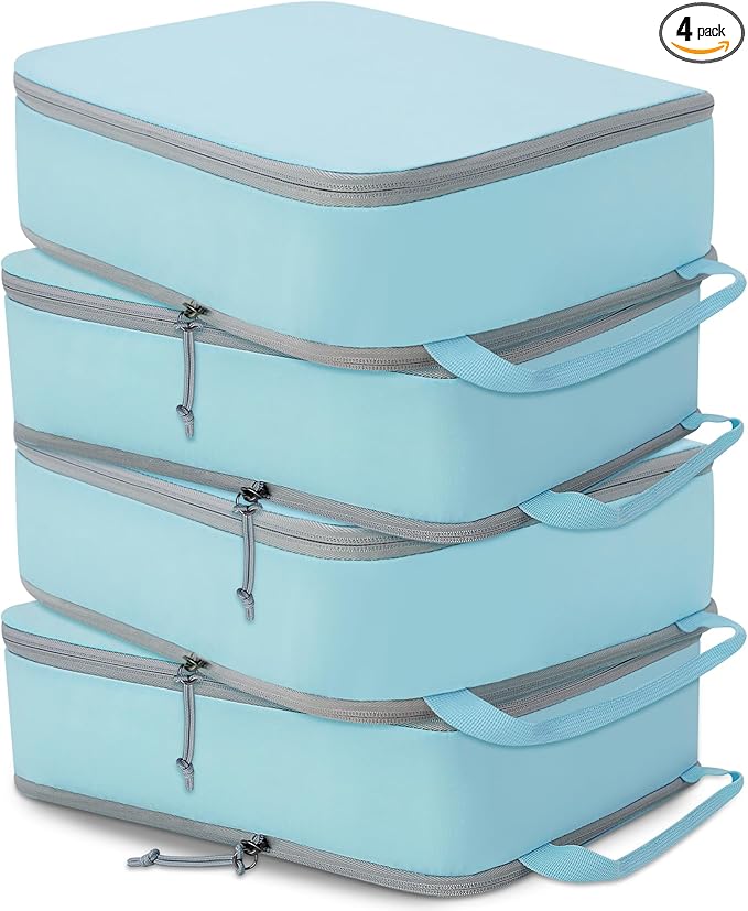 Compression Packing Cubes for Travel, Expandable Compression Bags Travel Cubes for Packing Suitcase Organizer Bags Set (Blue, 4 pcs)