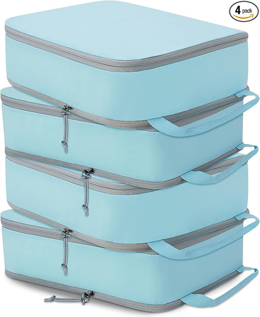 Compression Packing Cubes for Travel, Expandable Compression Bags Travel Cubes for Packing Suitcase Organizer Bags Set (Blue, 4 pcs)