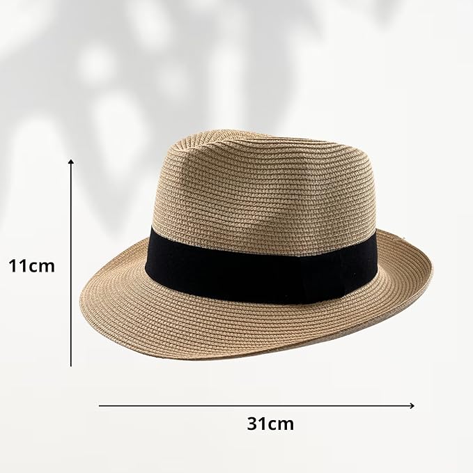 Unisex Panama Straw Hat Summer Foldable Beach Fedora UV Sun Protection for Women Outdoor Travel
