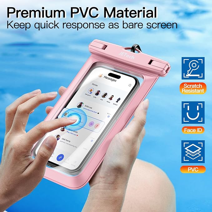 JETech Waterproof Phone Pouch, 2 Pack Water Proof Case for iPhone 17 16e 16 15 14 Air Pro Max Plus, Galaxy S25 S24 Ultra, Pixel 10 Series and Others up to 7.2 Inch, IPX8 Dry Bag (Black+Pink)