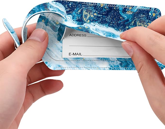 FINTIE 2 Pack Luggage Tags, Leather Name ID Labels with Privacy Cover for Travel Bag Suitcase, Theme - Sandy Wave