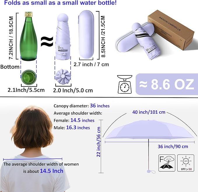 BAODINI Travel Essentials Mini Umbrella for Purse With Case Small Compact UV Sun Protection Lightweight Tiny Pocket Manual Open Close Umbrella for Women Kids and Men Fit Purse Backpack