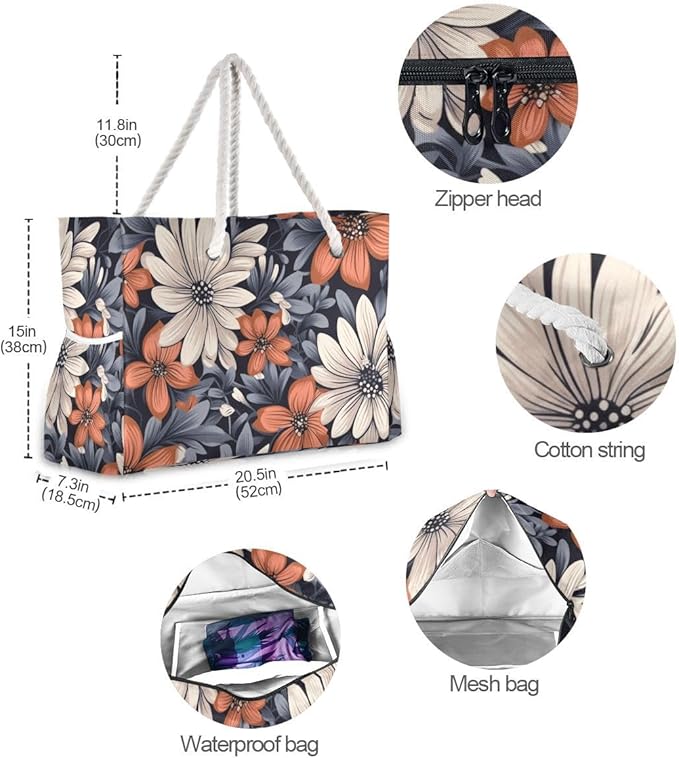 senya Large Beach Shoulder Bags Canvas Tote Water Resistant for Gym Travel Daily