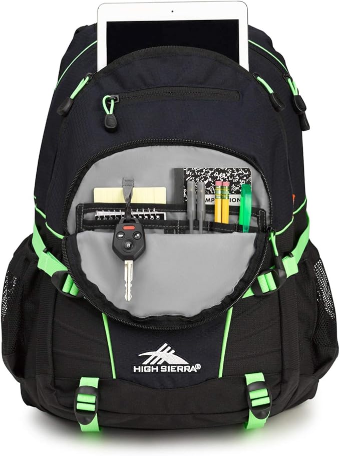 High Sierra Loop Backpack, Travel, or Work Bookbag with tablet sleeve, One Size, Midnight Blue/Black/Lime