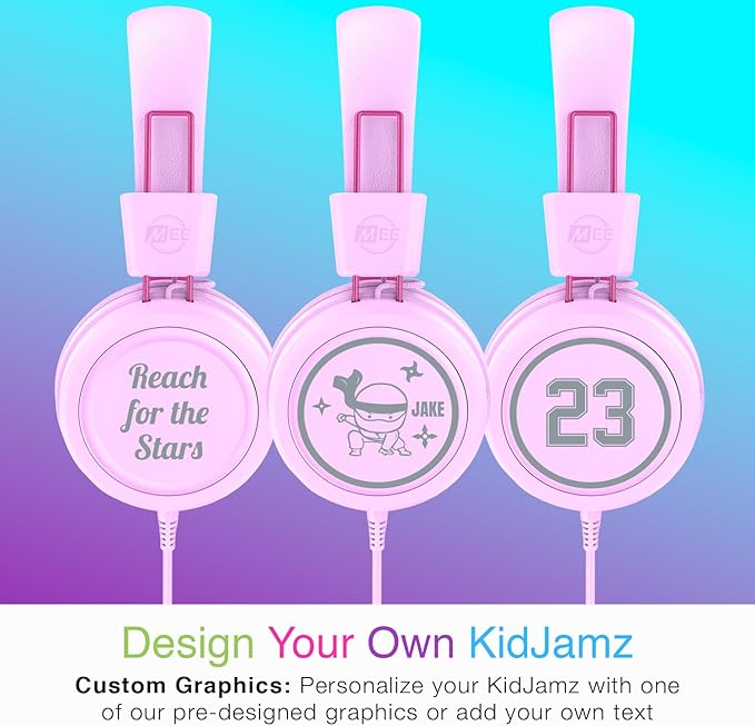 MEE audio KidJamz KJ55 Personalized USB-C Safe Listening Wired Headphones for Kids with Custom LED-Backlit Design, Volume Limiter, & Microphone for iPhone 15, iPad, & USB Type C Devices (Pink)