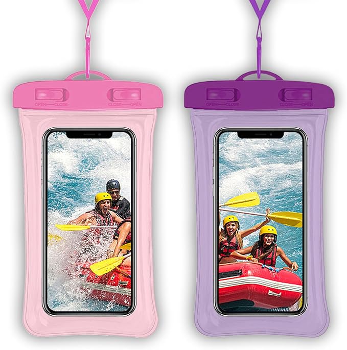 2 Pcs Waterproof Phone Pouch, Universal IPX8 Floating Waterproof Cell Phone Case Dry Bag, Compatible with Most Cell Phone on Market, Waterproof Phone Protector for Beach Swimming (Pink + Purple)