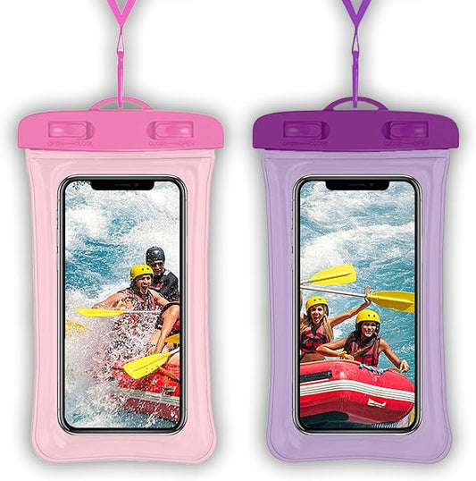2 Pcs Waterproof Phone Pouch, Universal IPX8 Floating Waterproof Cell Phone Case Dry Bag, Compatible with Most Cell Phone on Market, Waterproof Phone Protector for Beach Swimming (Pink + Purple)