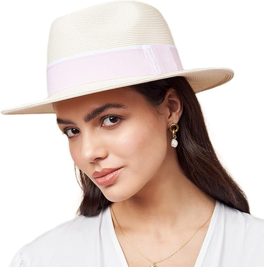 Pineapple&Star Sun Straw Fedora Beach Hat Fine Braid UPF50+ for Women