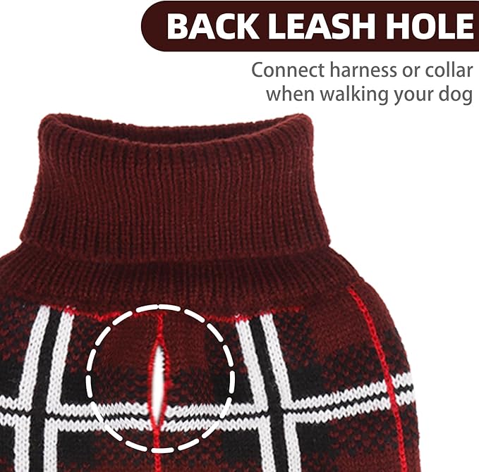 PUPTECK Dog Christmas Sweaters for Large Medium Small Dogs - Fall Classic Plaid Style Puppy Holiday Winter Coat Clothes Warm, Deep Red, L