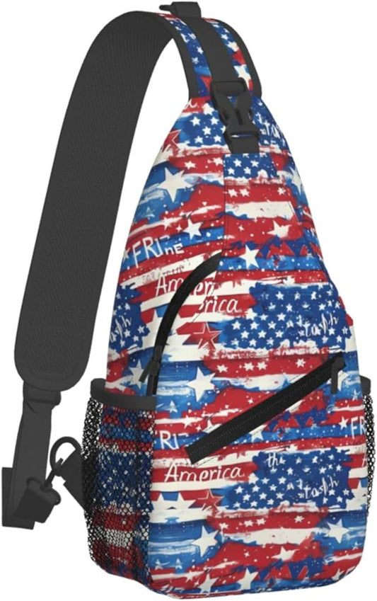 GJXFLSY American Flag Sling Backpack Crossbody Bag Casual Chest Bags Travel Hiking Daypack Shoulder Bag for Women Men