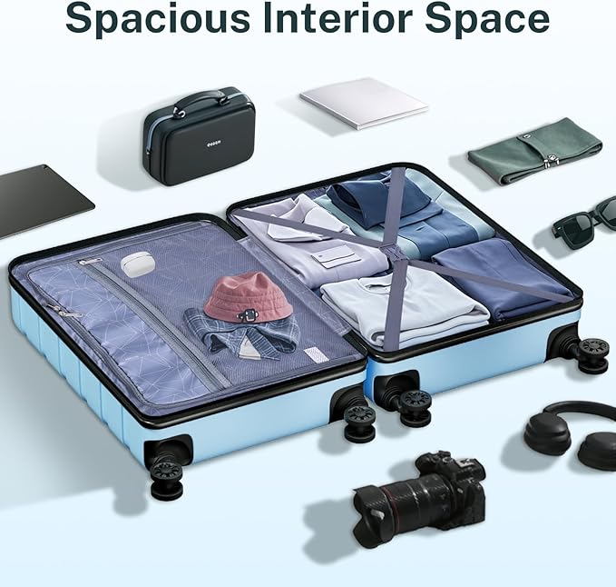 AnyZip Luggage Sets 4 Piece Hardshell Suitcase Set PC ABS Lightweight Travel Suitcases with 4 Double Spinner Wheels TSA Lock 20 24 28 32 Inch Light Blue