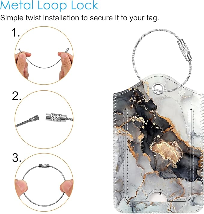 Fintie Luggage Tags, Privacy Cover ID Label with Stainless Steel Loop and Address Card for Travel Bag Suitcase - Cloudy Marble (2 Piece)