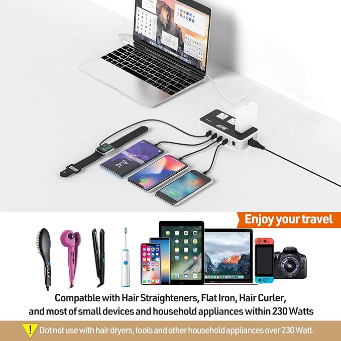 Key Power 230-Watt Step Down 220V to 110V Voltage Converter & International Travel Adapter/Power Converter with USB-C Port 18W - [Use for USA Appliance Overseas in Europe, AU, UK, Ireland, etc.]