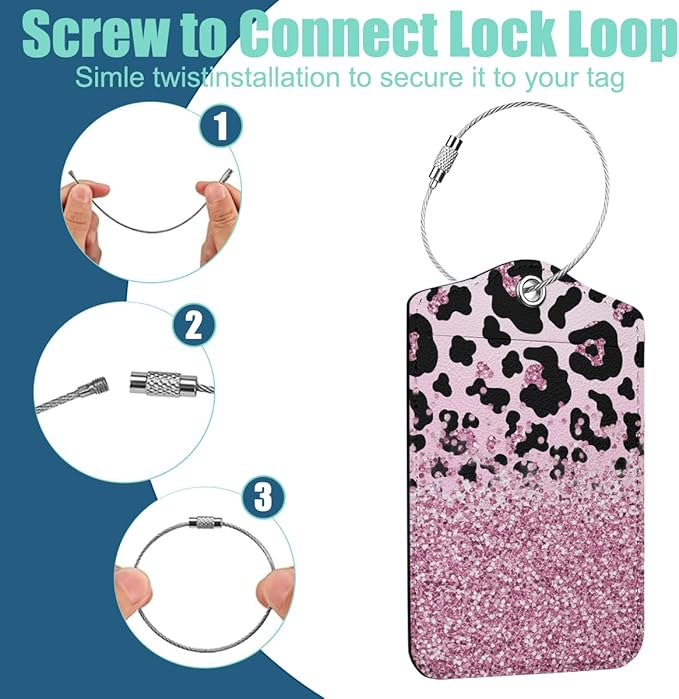 2 PCs Leopard Print Luggage Tag, Suitcase Tags with Privacy Flap and Metal Loop, Luggage Tags for Suitcases, Identifiers Travel Essentials Bag Tag, Travel Gifts for Women Girls Friends Sister