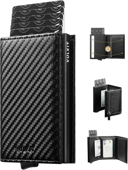 VULKIT Pop up Wallet Minimalist Cash Wallets RFID Blocking Leather Smart Credit Card Holder with Magnetic Closure for Men