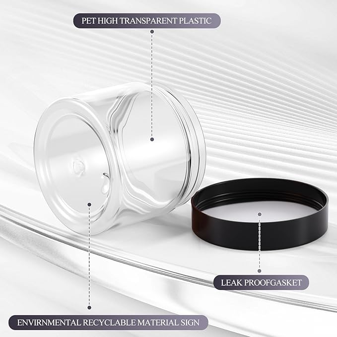 SATINIOR 36 Pieces 2 oz Plastic Jars with Lids Wide Mouth Airtight Reusable Container Acrylic Cosmetic Small Jars for Lotions Ointments Travel Toiletries Creams Make up Storage(Black)