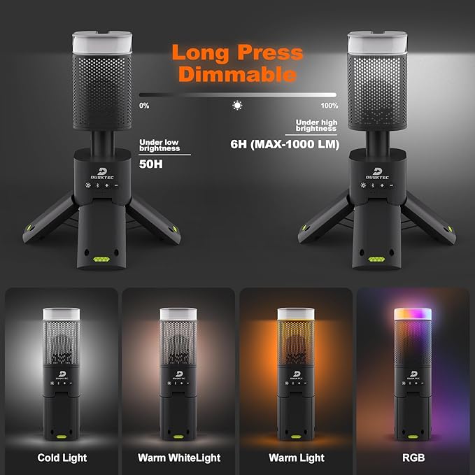 DUSKTEC Telescopic Camping Light, 14000mAh Rechargeable Camping Lantern Built-in Magnetic Stand with Speaker, Portable IPX5 Waterproof Outdoor Lamp for Emergency, Power Outage, Hiking, Fishing