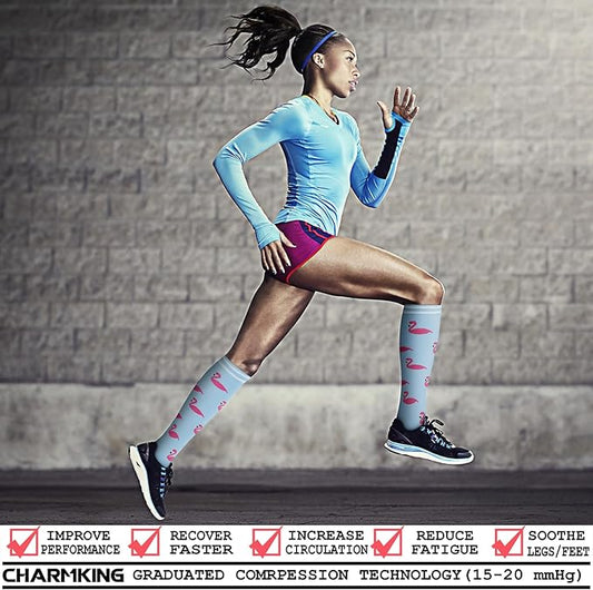 CHARMKING Compression Socks for Women & Men Circulation (8 Pairs) 15-20 mmHg is Best Support for Athletic Running,Cycling