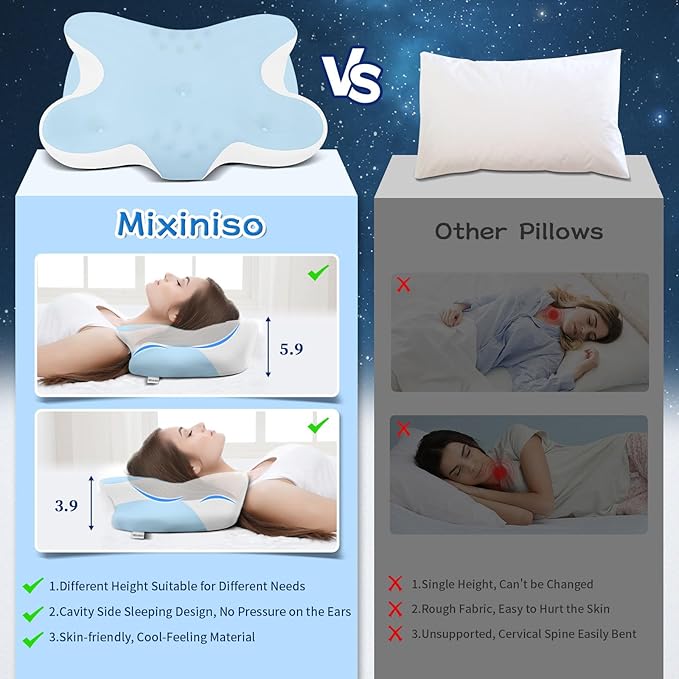 Memory Foam Cervical Pillow for Neck Pain Relief - Ergonomic Contour Pillow for Side, Back & Stomach Sleepers, Orthopedic Neck Support with Cooling Pillowcase