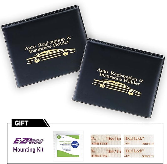 CANOPUS Registration and Insurance Card Holder, Car Document Holder, Wallet for Auto, Trailer, Truck - 2 Pack with EZ Pass Mounting Kit, Ez Pass Strips
