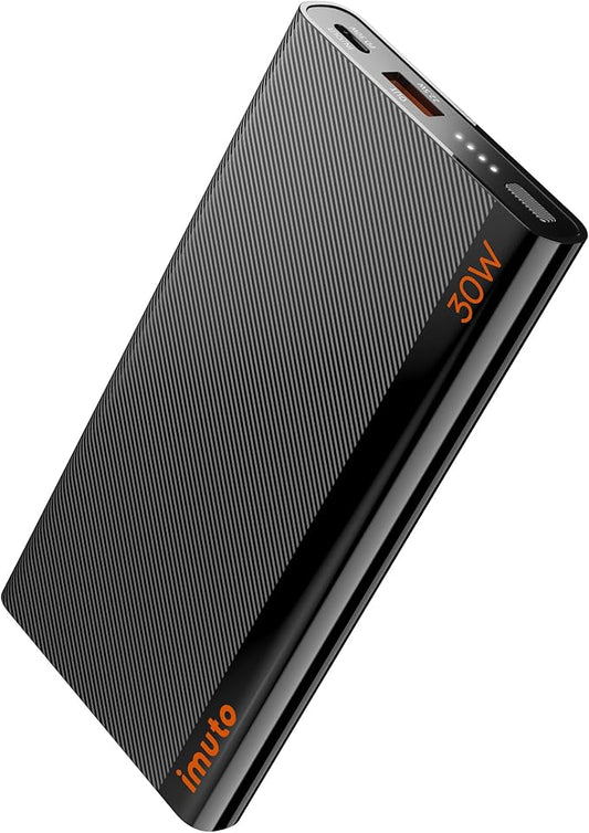 imuto Slim Portable Charger, 10000mAh Travel-Ready Power Bank, 30W USB-C in & out High-Speed Charging Battery Pack, External Phone Charger Compatible with iPhone 16 15 14 13 12 Samsung Google iPad etc