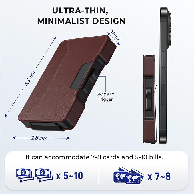 Slim Wallet for Men - Minimalist Mens Wallet with Money Clip, Aluminum Pop Up Card Case and Leather Slots Credit Card Holder RFID Blocking Wallet for Men with Gift Box