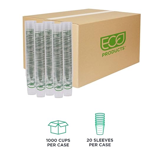 ECO PRODUCTS GreenStripe Clear Compostable 24oz PLA Large Plastic Cups, Case of 1000, Disposable Renewable Plant-Based Cold Cups, For Cold Drinks & Snacks, BPI Certified, ASTM Compliant.