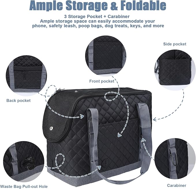 Dog Purse Carrier for Small Dogs, Soft Sided Pet Carrier with Pockets, Foldable Dog Carrier Purse for Puppy, Rabbit, Cat, Washable Breathable Pet Carrier, Dog Carrier Bag for Outdoor Shopping Travel
