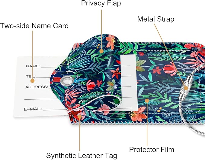 Fintie Luggage Tags, Privacy Cover ID Label with Stainless Steel Loop and Address Card for Travel Bag Suitcase - Jungle Night (2 Piece)
