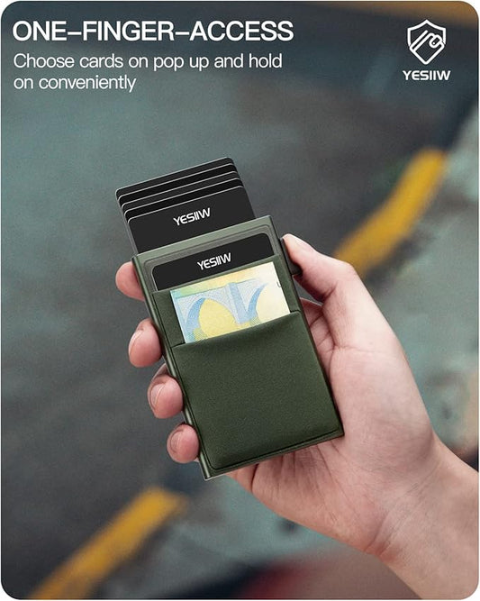 YESIIW Credit Card Holder Wallet for Men RFID Blocking Slim Minimalist Metal Wallet with Money Pocket Contactless Card Protector