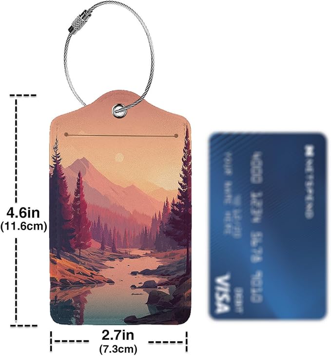 Mountain Lake Landscape Luggage Tag 3 Pack Travel Cruise Luggage Tags for Suitcases, Identifiers Bag Tags with Privacy Flap, Baggage Name Tag for Women Men Luggage Backpack Handbag School Bag