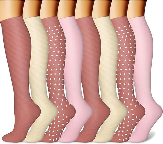 CHARMKING Compression Socks for Women & Men Circulation (8 Pairs) 15-20 mmHg is Best Support for Athletic Running,Cycling
