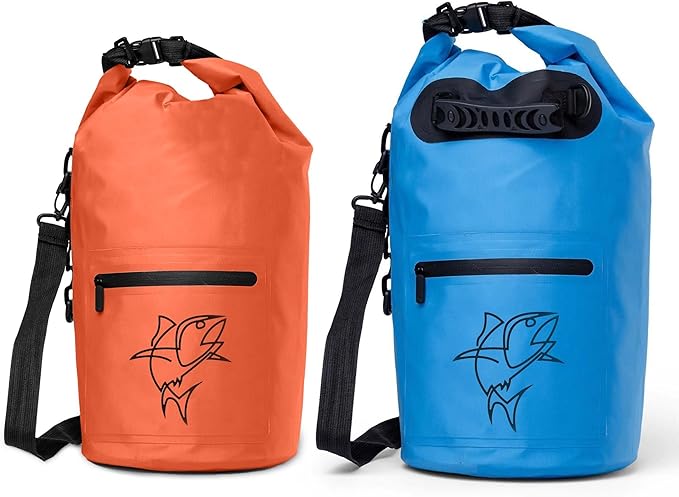 Floating Dry Bags - Pack of 2 Lightweight Dry Sack Backpack 15L Blue, 10L Orange - Easy Carry Waterproof Bags for Camping, Boating, Kayaking, Fishing