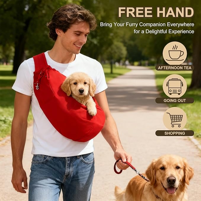 PETAXCELL Dog Sling Carrier for Small Dogs and Cats Up to 16.5 Lbs, Adjustable Buckle with Pocket Pet Sling Carrier Safety Harness, (Dark Gray, 1 Pcs) Intended for Outdoor/Camp/Travel