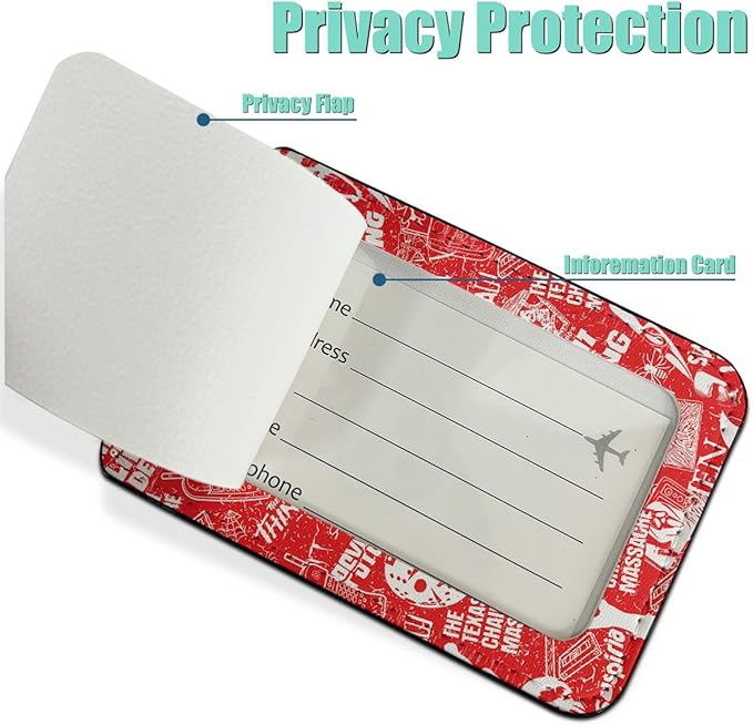 Horror Movie Luggage tag, Suitcase Tags with Privacy Flap and Metal Loop, Ghost Spooky Movie Fans Luggage Tags for Suitcases, Identifiers Travel Essentials Bag Tags for Luggage, Gifts for Friend